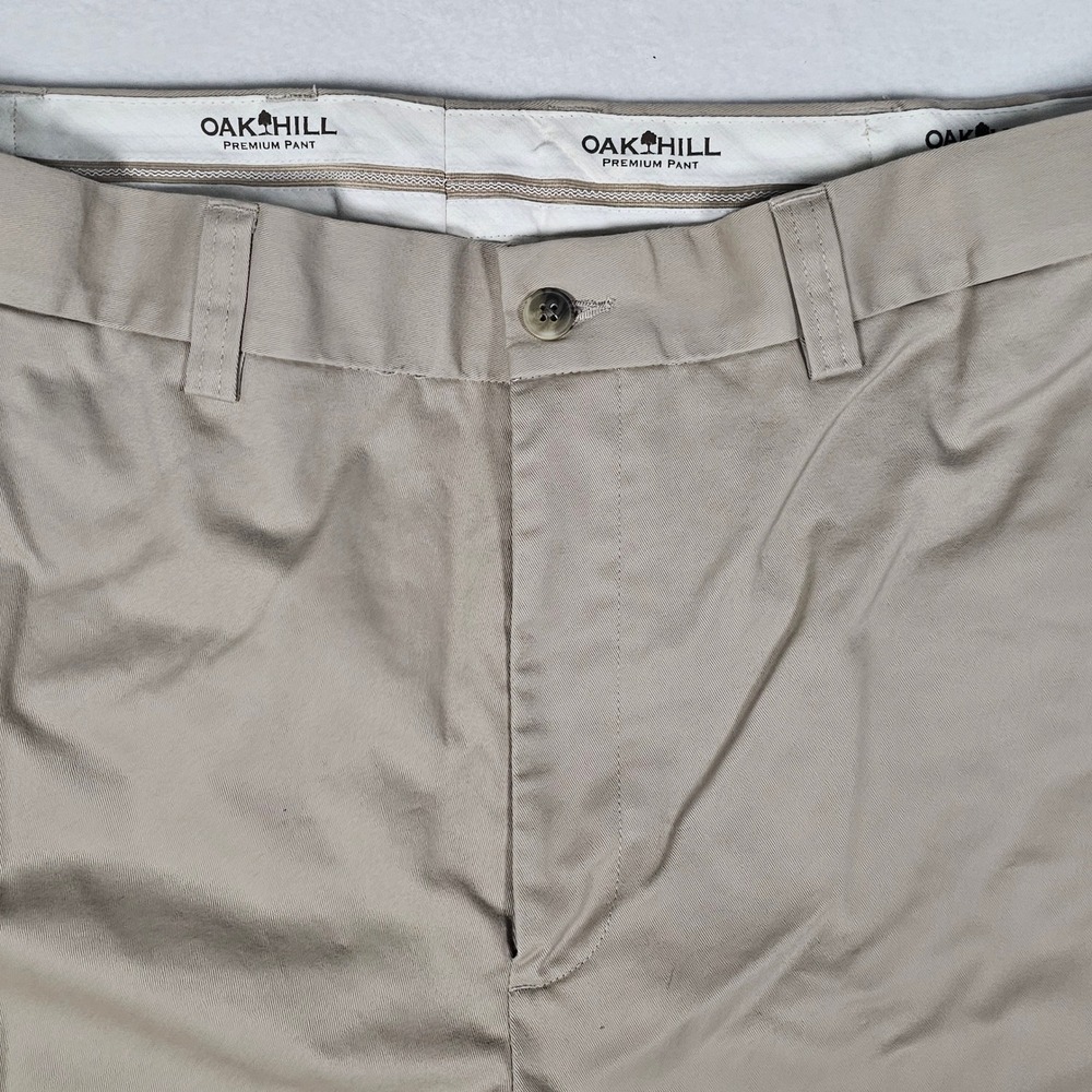 Oak Hill Premium Pant Mens 44 Khaki Tan Chino Trousers 100% Cotton Flat Front